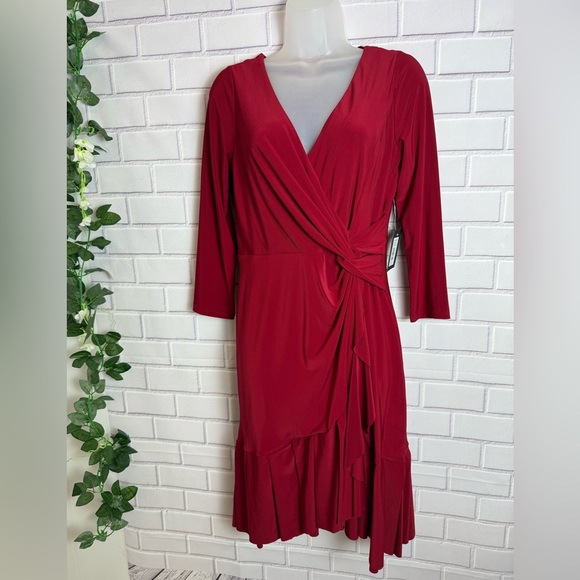 MARINA Red Ruffled Wrap Dress with Tie Front/size M - Picture 9 of 10